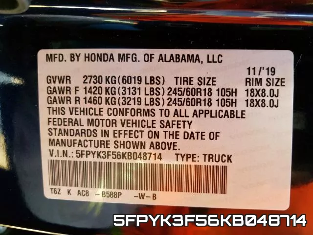 5FPYK3F56KB048714 фото 2