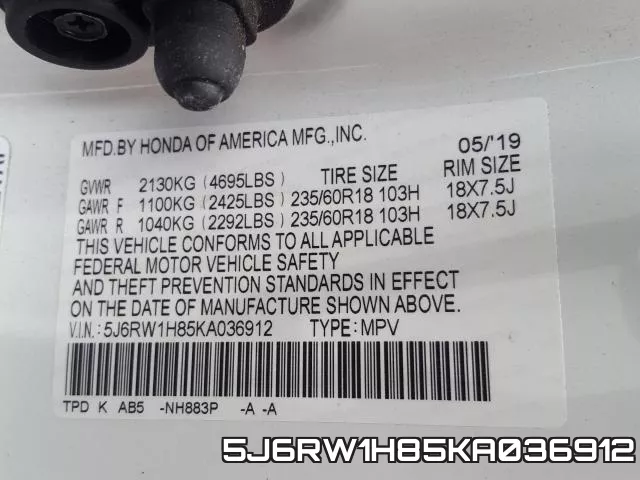 5J6RW1H85KA036912 фото 2