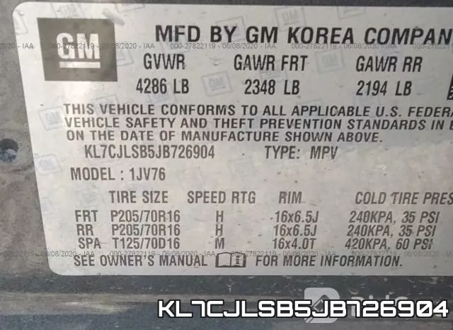KL7CJLSB5JB726904 фото 10