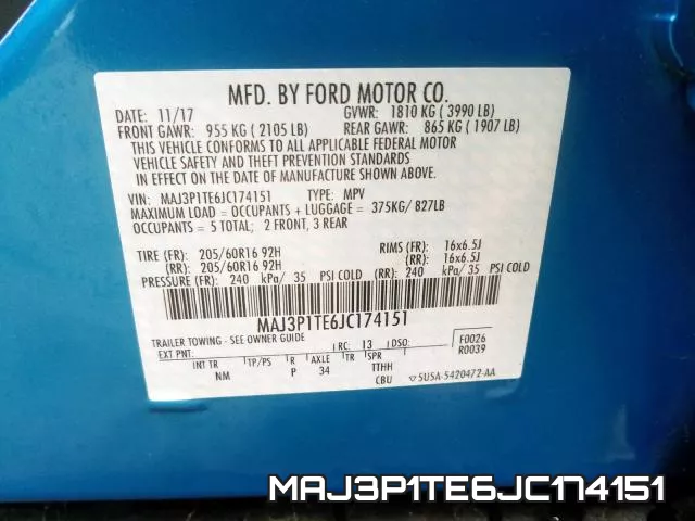 MAJ3P1TE6JC174151 фото 2