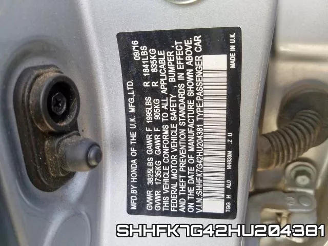 SHHFK7G42HU204381 фото 2