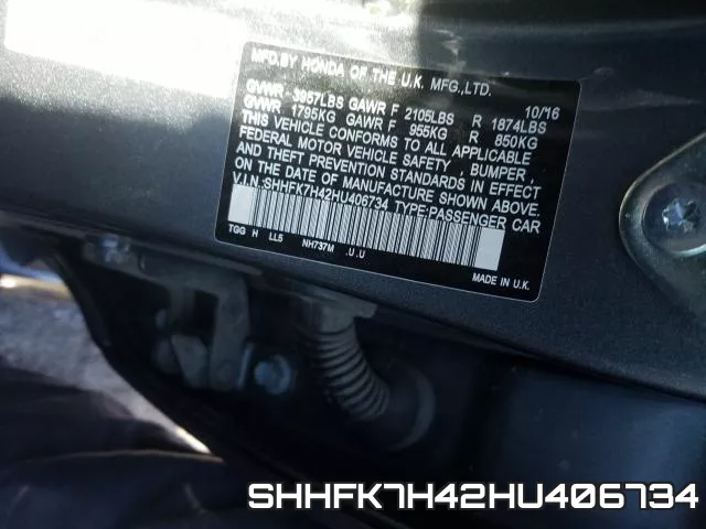 SHHFK7H42HU406734 фото 2