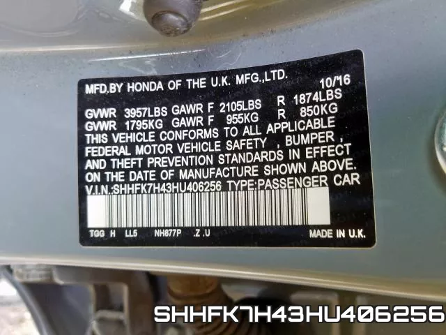 SHHFK7H43HU406256 фото 2