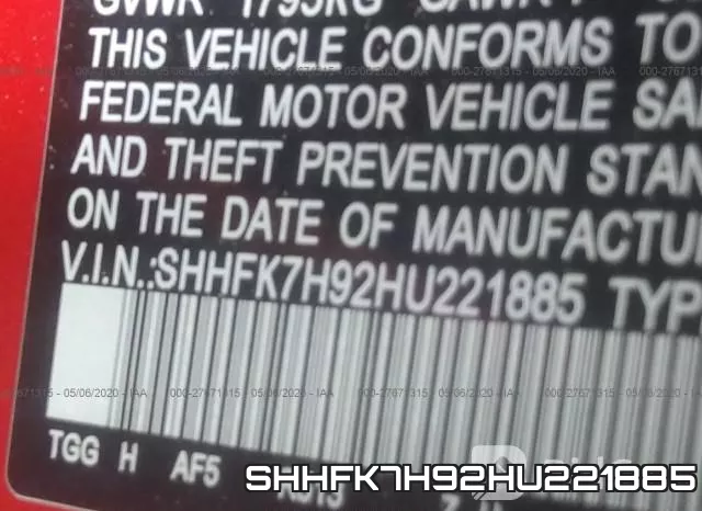 SHHFK7H92HU221885 фото 10