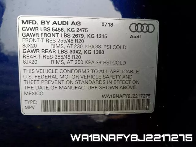 WA1BNAFY8J2217275 фото 2