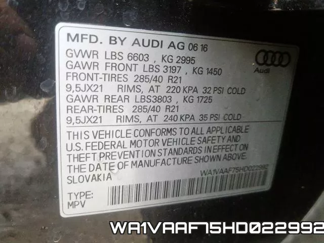 WA1VAAF75HD022992 фото 2