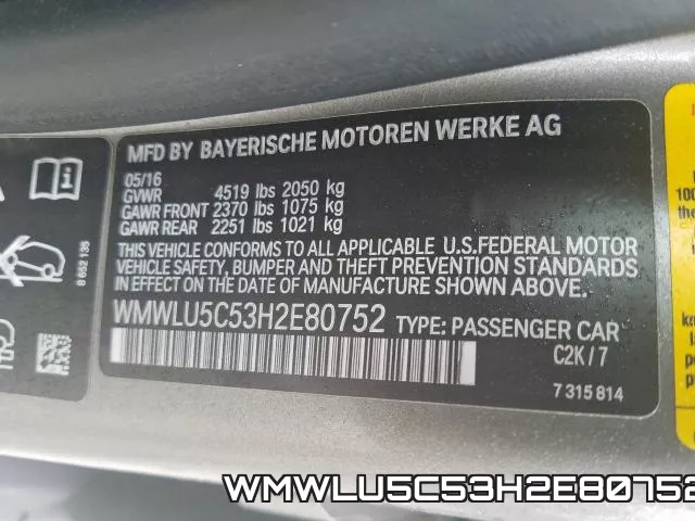WMWLU5C53H2E80752 фото 2