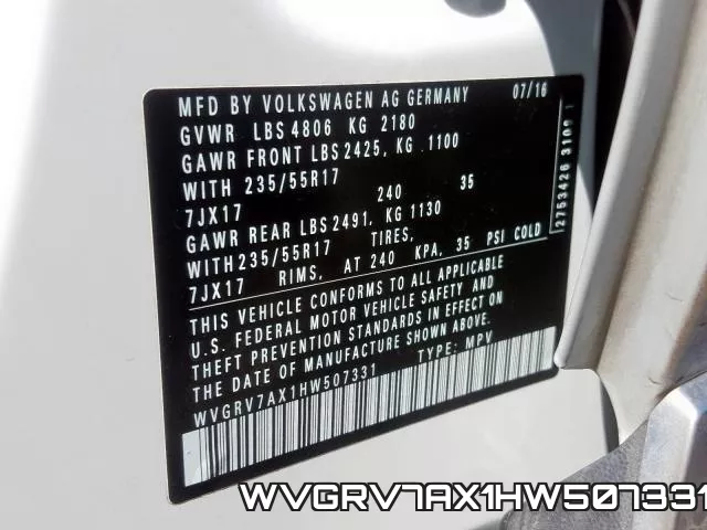 WVGRV7AX1HW507331 фото 2