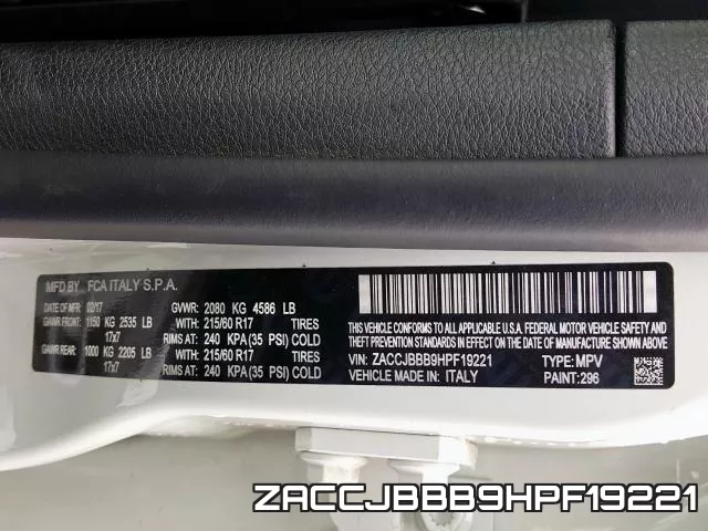 ZACCJBBB9HPF19221 фото 2