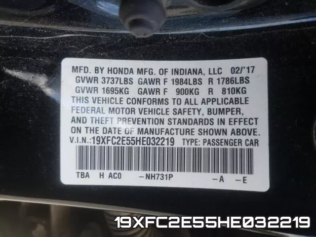 19XFC2E55HE032219 фото 2