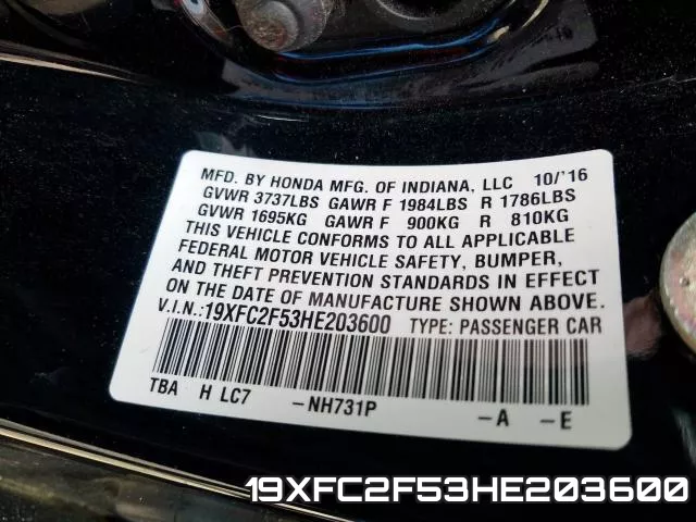 19XFC2F53HE203600 фото 2