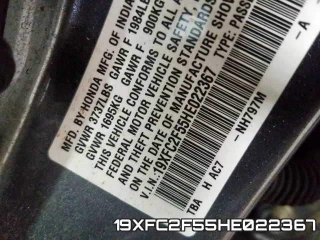 19XFC2F55HE022367 фото 2