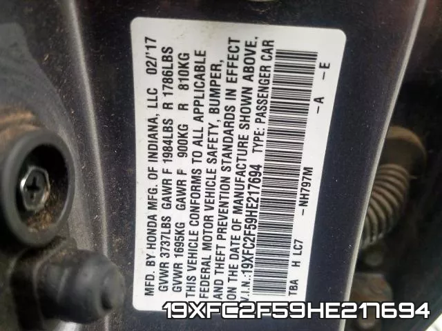 19XFC2F59HE217694 фото 2