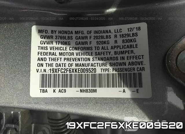 19XFC2F6XKE009520 фото 10