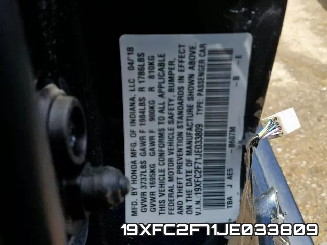 19XFC2F71JE033809 фото 2