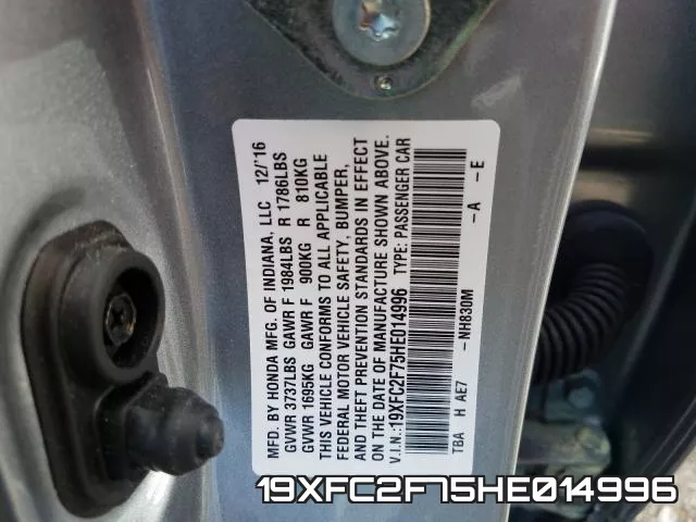19XFC2F75HE014996 фото 2