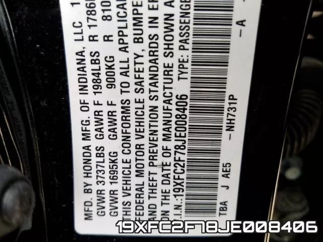 19XFC2F78JE008406 фото 2