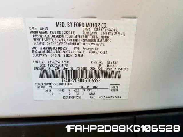 1FAHP2D88KG106528 фото 2