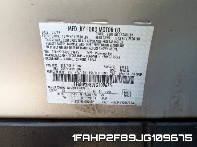 1FAHP2F89JG109675 фото 2
