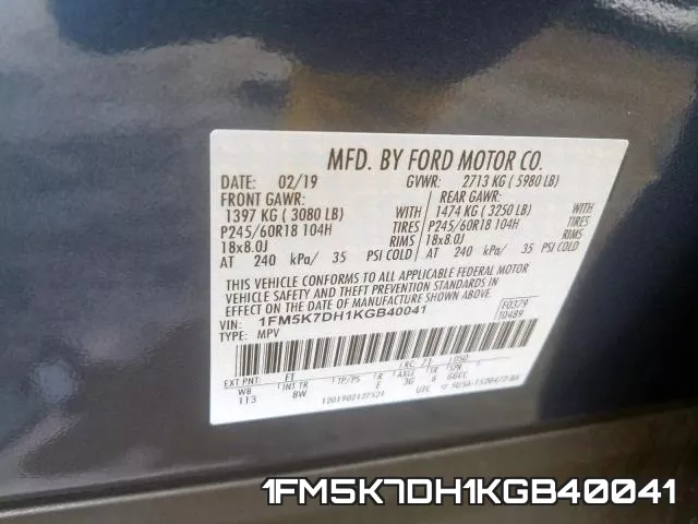 1FM5K7DH1KGB40041 фото 2