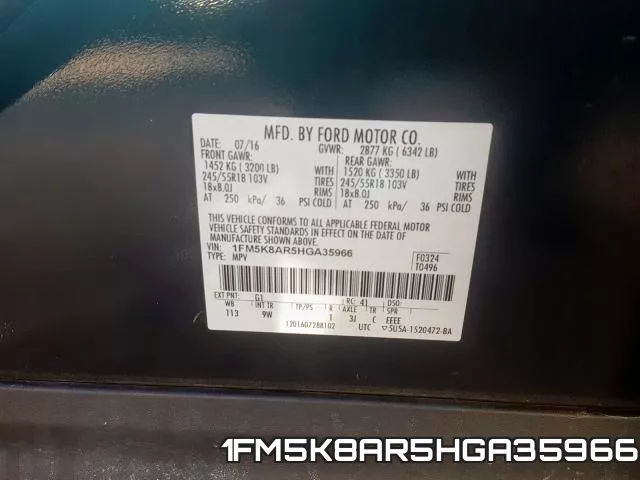 1FM5K8AR5HGA35966 фото 2