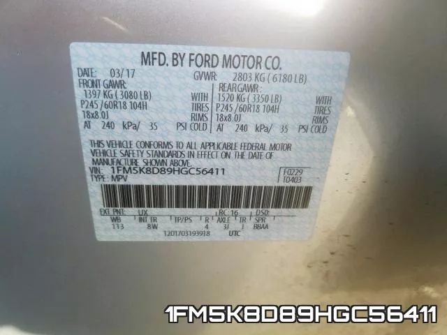 1FM5K8D89HGC56411 фото 2