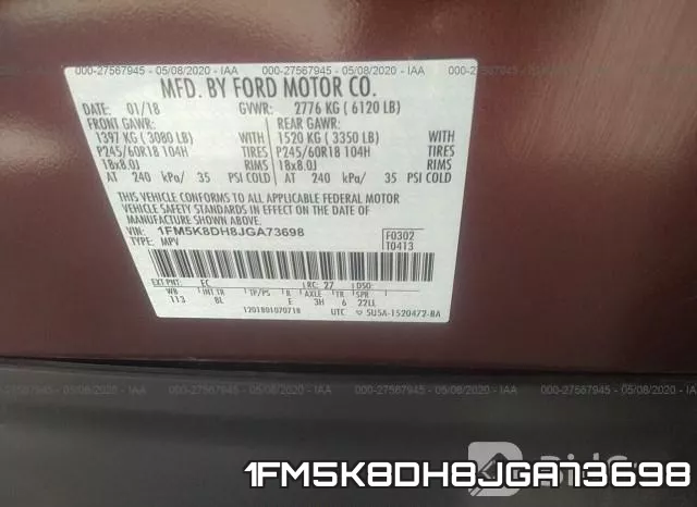1FM5K8DH8JGA73698 фото 10