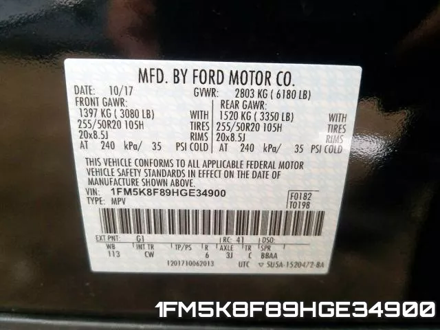 1FM5K8F89HGE34900 фото 2