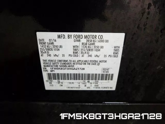 1FM5K8GT3HGA21728 фото 2