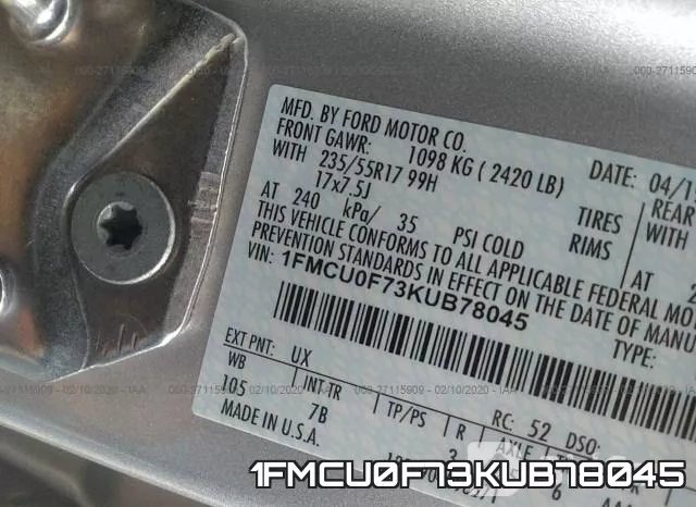 1FMCU0F73KUB78045 фото 10