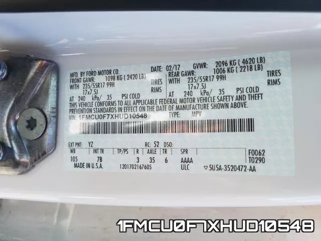 1FMCU0F7XHUD10548 фото 2