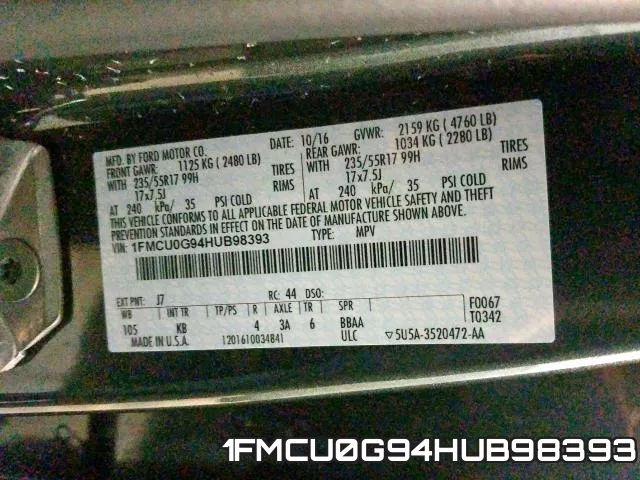 1FMCU0G94HUB98393 фото 2