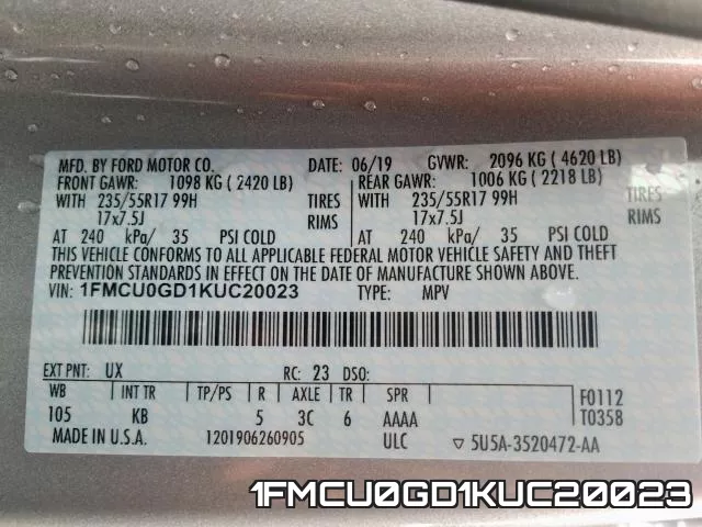1FMCU0GD1KUC20023 фото 2