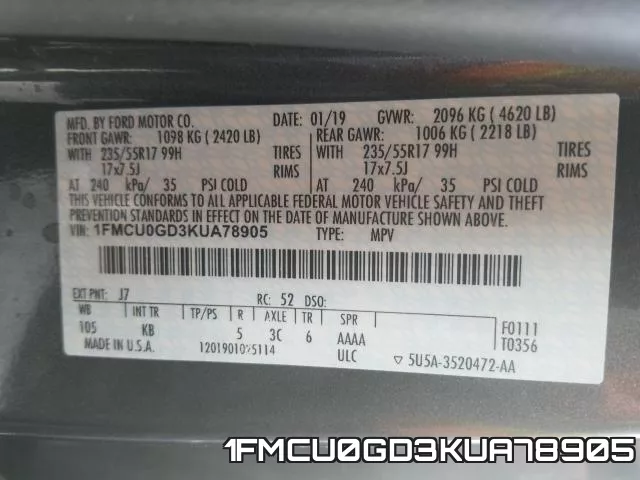 1FMCU0GD3KUA78905 фото 2