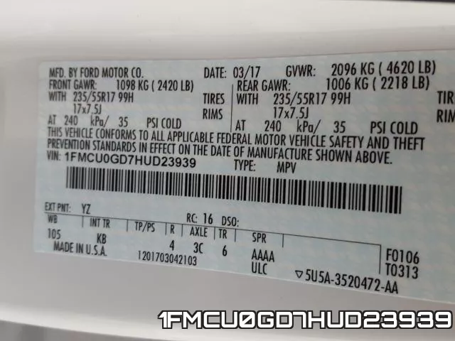 1FMCU0GD7HUD23939 фото 2