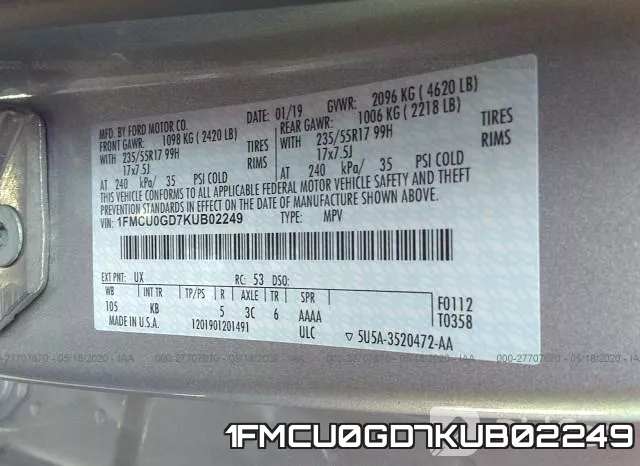 1FMCU0GD7KUB02249 фото 10
