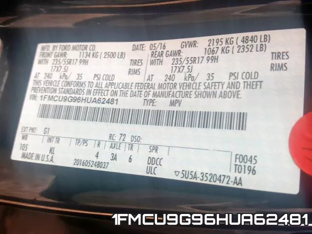 1FMCU9G96HUA62481 фото 2