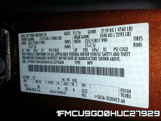 1FMCU9GD0HUC27929 фото 2