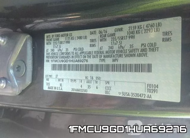 1FMCU9GD1HUA69276 фото 10