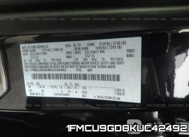1FMCU9GD8KUC42492 фото 10