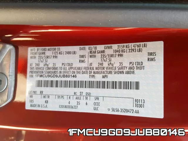 1FMCU9GD9JUB80146 фото 2