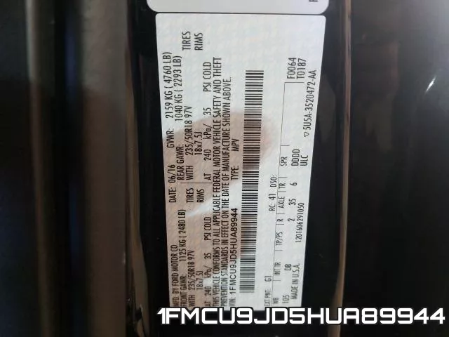 1FMCU9JD5HUA89944 фото 2