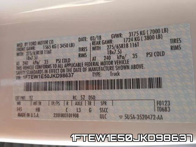 1FTEW1E50JKD98637 фото 2