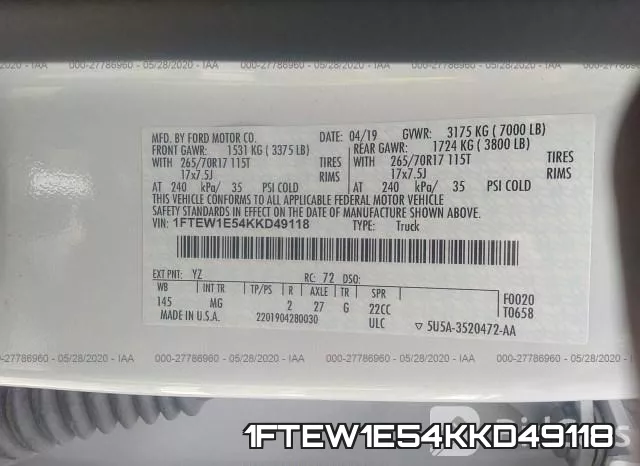 1FTEW1E54KKD49118 фото 10