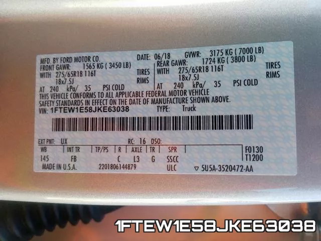 1FTEW1E58JKE63038 фото 2