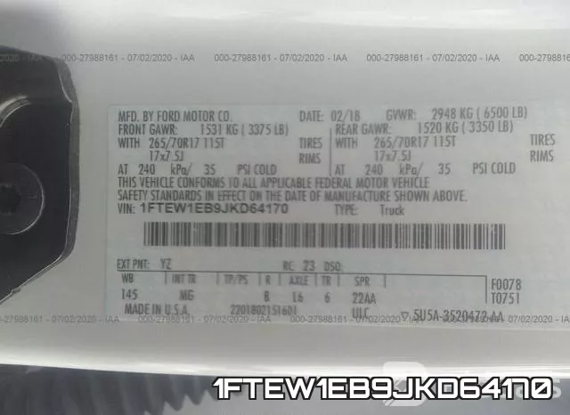1FTEW1EB9JKD64170 фото 10