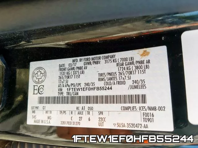1FTEW1EF0HFB55244 фото 2