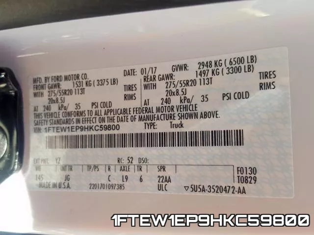 1FTEW1EP9HKC59800 фото 2