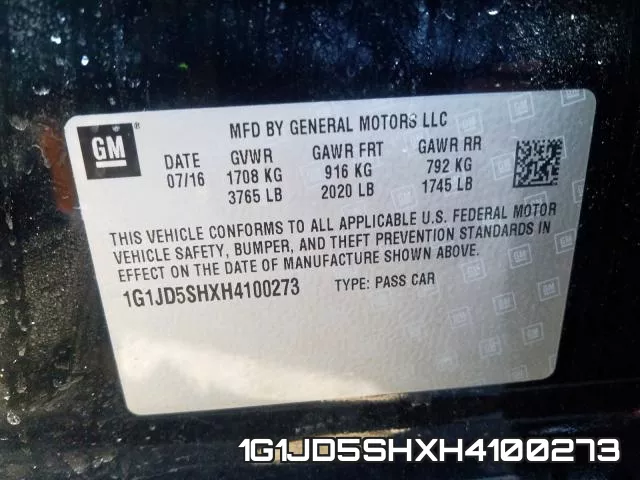 1G1JD5SHXH4100273 фото 2