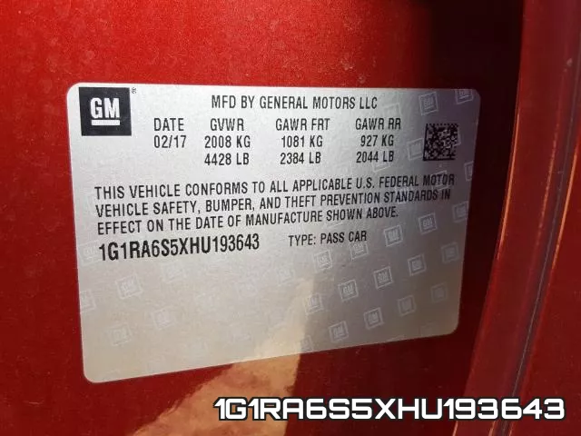1G1RA6S5XHU193643 фото 2